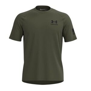 Under Armour Mens Freedom Tech Tee Olive Green Flag Graphic Shirt Large